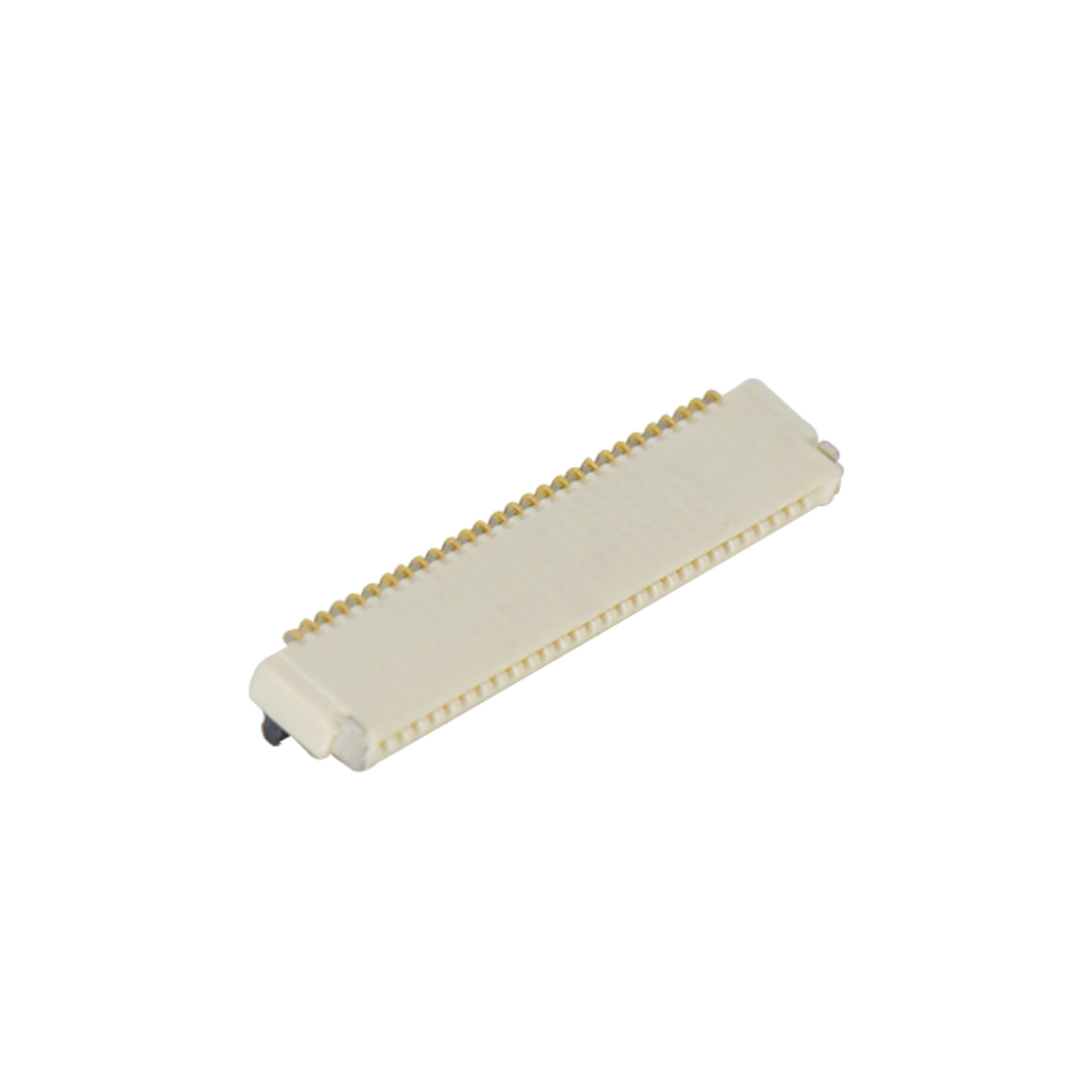 Pitch 0.50mm 90°H1.00mm 卧贴双面接后掀盖 SMT型 FPC 28pin 本色 镀半金接触点及焊接脚点1u，镍底35-60u.